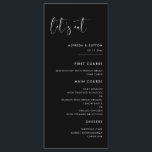 Menu Casamento de Vamos preto elegante e moderno<br><div class="desc">Coma de vamos! Menu de festa de casamento ou recepção. Uma tipografia moderna e um tema negro clássico para a sua papelaria de casamento: escolha esta suíte de casamento simples e elegante. Totalmente personalizável: você pode alterar o plano de fundo e a cor do texto conforme desejar.</div>