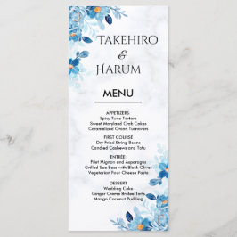 Menu Casamento de verão com flores elegantes azuis