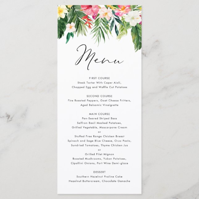 Menu Casamento de Verão de Garland Tropical de Watercol (Frente)
