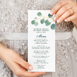 Menu Casamento de Verão Elegante Moderno Eucalyptus Gre<br><div class="desc">Eucalyptus Greenery moderno Elegante Menu de Casamento de Verão. Todos os textos estão pré-organizados para que você personalize fácil e rapidamente com seus próprios detalhes.</div>
