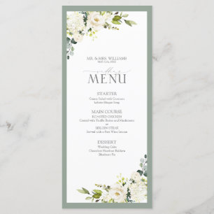 Menu Casamento de Vidraça Floral Verde da Cinza Branca