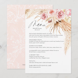 Menu Casamento de Watercolor Boho Floral Pampas Gras