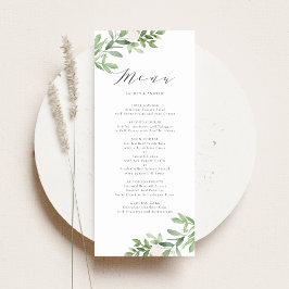 Menu Casamento de Watercolor Greenery and White Flowers
