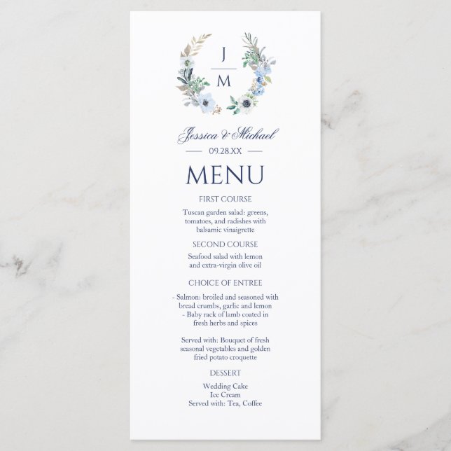 Menu Casamento de Wreath Floral Monograma (Frente)