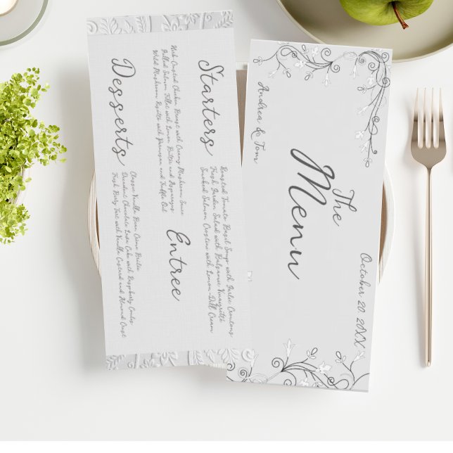 Menu Casamento Desenhado à Mão Caprichoso (Criador carregado)