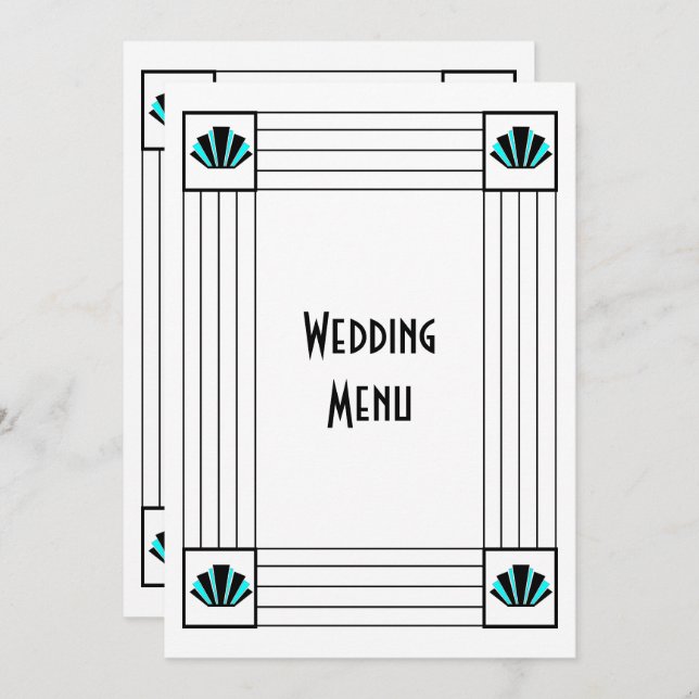 Menu Casamento Design de Arte Azul (Frente/Verso)