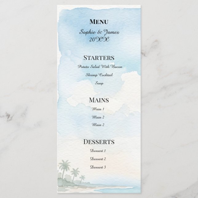 Menu Casamento Destino Praia Aquarela (Frente)