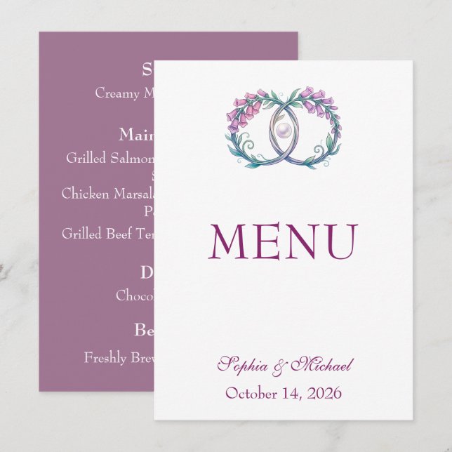 Menu Casamento digitalis raposas românticas (Frente/Verso)