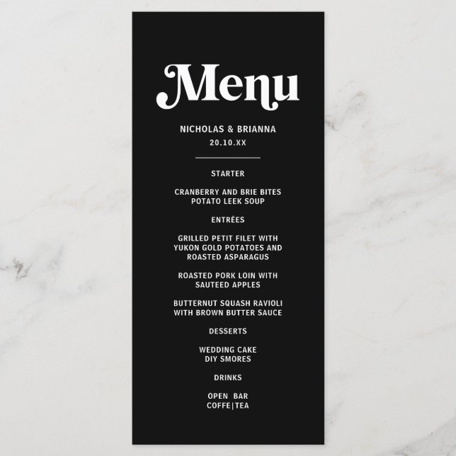 Menu Casamento Disco Preto Moderno (Frente)