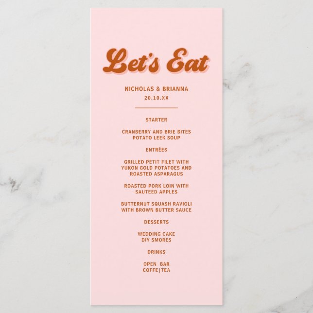 Menu Casamento Disco Retro Groovy Laranja Vermelho Rosa (Frente)
