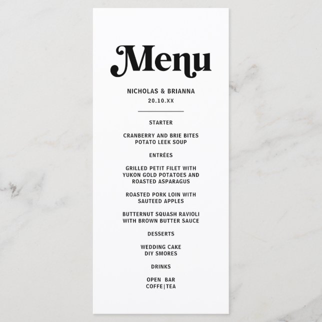 Menu Casamento Disco Retro Preto e Branco (Frente)