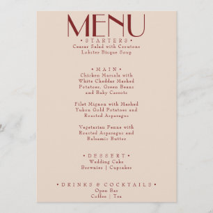 Menu Casamento Divertido Moderno Retro Vermelho Intenso