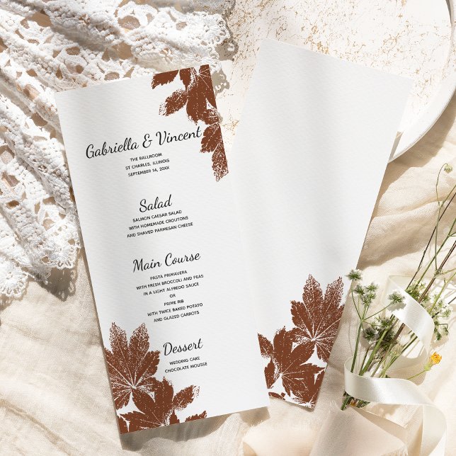 Menu Casamento do Carimbo Folha Castanha (Fall in Love with this natural woodsy Autumn leaves menu.)