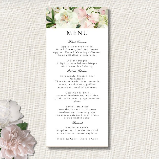 Menu Casamento do Jardim de Pedônia de Blush Branco Ele (Criador carregado)