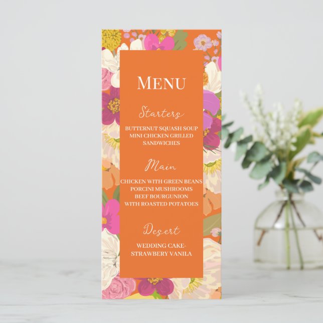 Menu Casamento do Jardim Floral Orange Summer (Em pé/Frente)