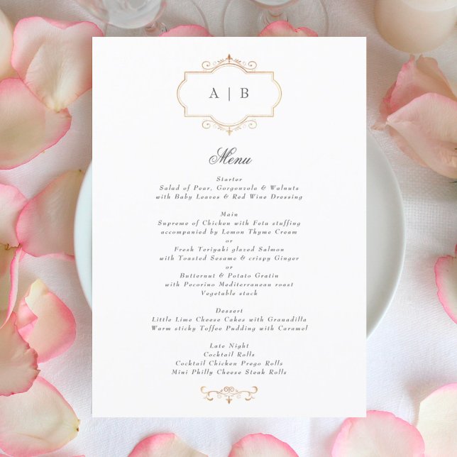 Menu casamento do monograma clássico romântico (Criador carregado)