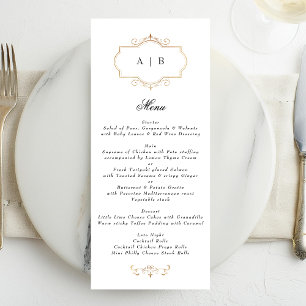 Menu casamento do monograma da crista de ouro preto bra