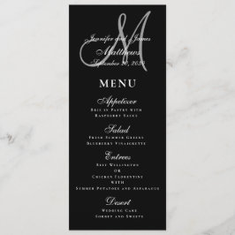 Menu Casamento do Monograma do Script Branco Preto Eleg