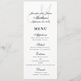 Menu Casamento do Monograma do Script Branco Preto Eleg