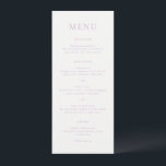 Menu Casamento do Monograma do Script Lilac Elegante<br><div class="desc">Menu de casamento elegante com um design clássico com seu monograma em uma fonte de script junto com seu menu em uma fonte de serifa tradicional.</div>