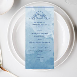 Menu Casamento do Monograma Elegante de Cor Azul