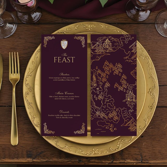 Menu Casamento do Ornamentado Real Muse Medieval Fantas (Royal Muse Medieval Fantasy Shield Ornate Wedding Menu)