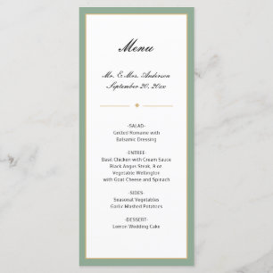 Menu Casamento do roteiro do verde prudente e do ouro  