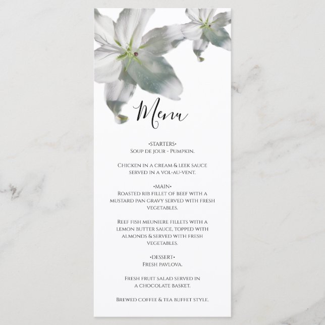 Menu Casamento dos Lírios Brancos Elegantes (Frente)