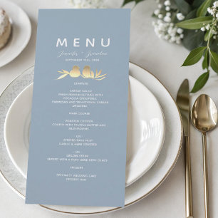 Menu Casamento dos Pássaros de Amor Azul Empoeirado