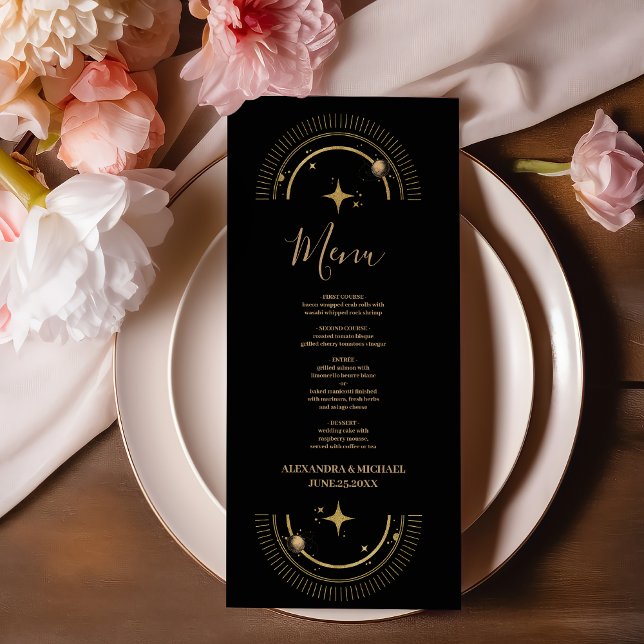 Menu Casamento Dourado Celestial Místico Negro (Criador carregado)