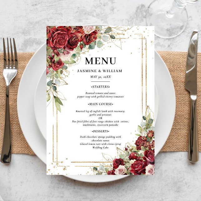 Menu Casamento Dourado com a Greenerescência Burgundy B (Criador carregado)