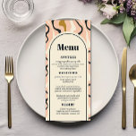 Menu Casamento Dourado com Creme Preto Rosa Arco Suave<br><div class="desc">O "Menu de Casamento da Arca Retrorna" é uma peça saborosa que casado sem esforço as artes culinárias e visuais. Ele apresenta um pano de fundo na moda de espirais retrorais ondulantes em uma sofisticada paleta colorida de cor rosa, preta, ouro e creme, exuberando uma vibração chic, eterno. Este menu...</div>