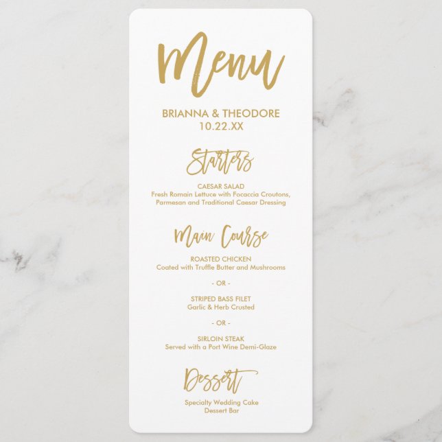 Menu Casamento Dourado com Letra Chic Mão (Frente)