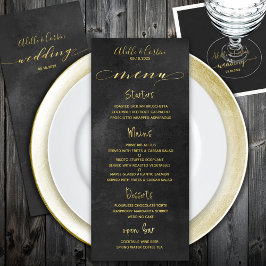 Menu Casamento Dourado com quadro negro e caligrafia