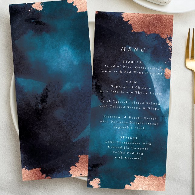 Menu Casamento Dourado com Rosa Azul-Marinho Azul (Criador carregado)