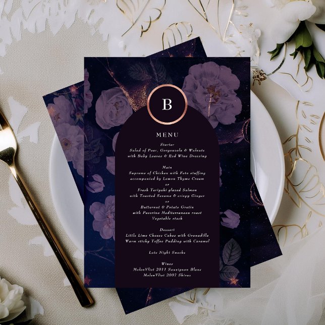 Menu Casamento Dourado da Arca Floral de Boho Escuro El (Criador carregado)