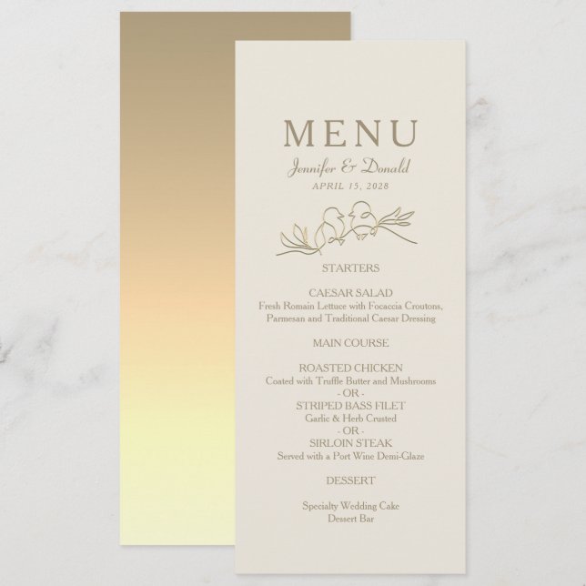 Menu Casamento Dourado da Caligrafia (Frente/Verso)