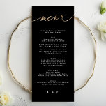 Menu Casamento Dourado da Caligrafia Branca Negra<br><div class="desc">parte de uma coleção *folha não real</div>