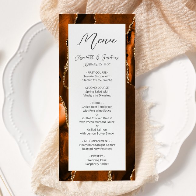 Menu Casamento Dourado de Agata Laranja Moderno Queimad (Criador carregado)