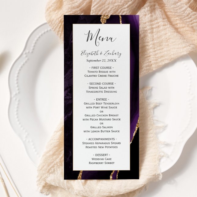 Menu Casamento Dourado de Agata Roxo Moderno (Criador carregado)