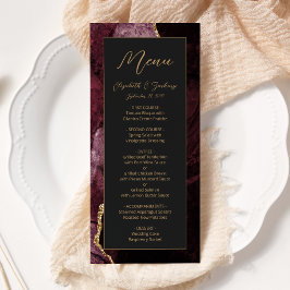 Menu Casamento Dourado de Agate Dark Moderno Burgundy