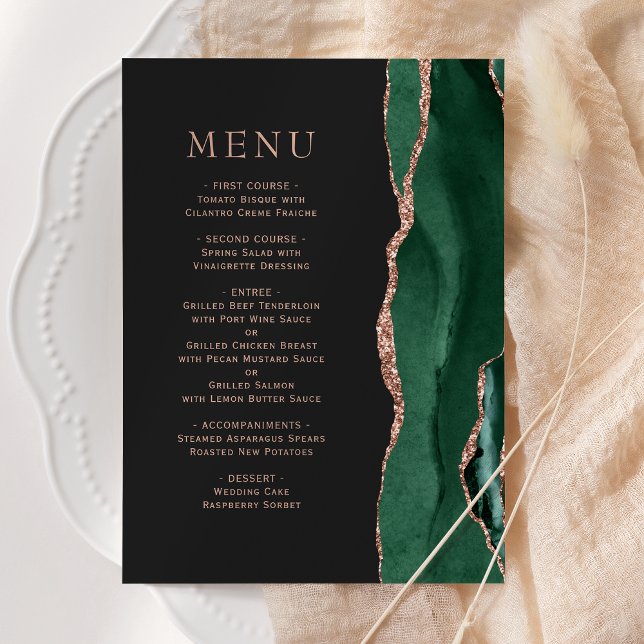 Menu Casamento Dourado de Agate Dark, Rosa Verde Emeral (Criador carregado)