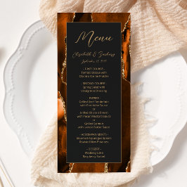 Menu Casamento Dourado de Agate Laranja Moderno Queimad