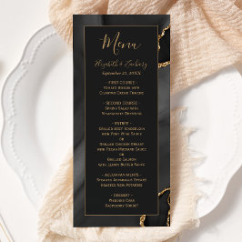 Menu Casamento Dourado de Agate Negro Moderno