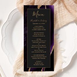 Menu Casamento Dourado de Agate Roxo Moderno Escuro