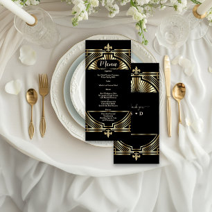 Menu Casamento Dourado de Arte Negra Deco Roaring 20