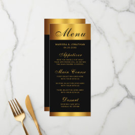 Menu Casamento Dourado de Caligrafia de Luxo