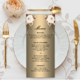 Menu Casamento Dourado de Floral Floral Boho Selvagens