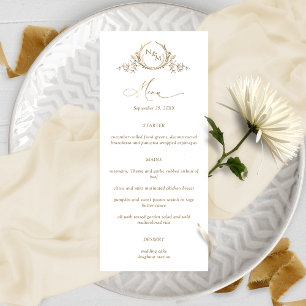 Menu Casamento Dourado de Monograma de Coroa Branca Ele