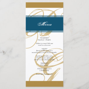 Menu Casamento Dourado de Monograma de Script Elegante